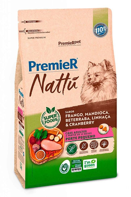 PREMIER NATTU CÃES ADULTOS FRANGO, BETERRABA, LINHAÇA E CRANBERRY 12 KGS