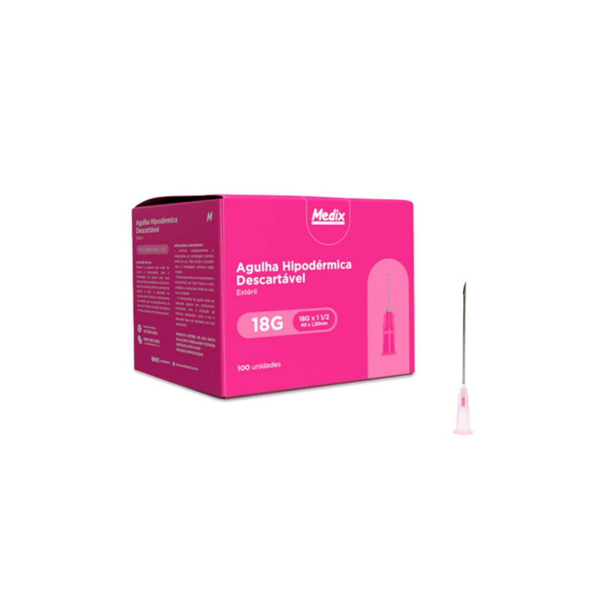 AGULHA HIPODÉRMICA DESCARTÁVEL ESTÉRIL 40X12MM 18G