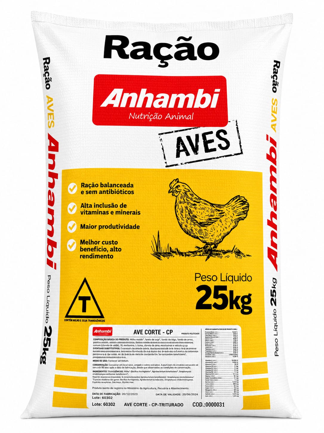 ANHAMBI AVE CORTE CP - TRITURADA 25 KGS (RAÇÃO PRONTA)