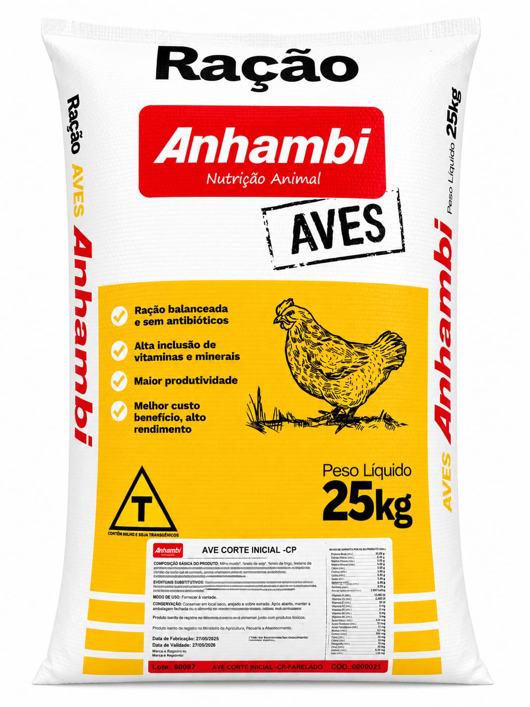 ANHAMBI AVE CORTE INCIAL CP - FARELADA 25 KGS (RAÇÃO PRONTA)