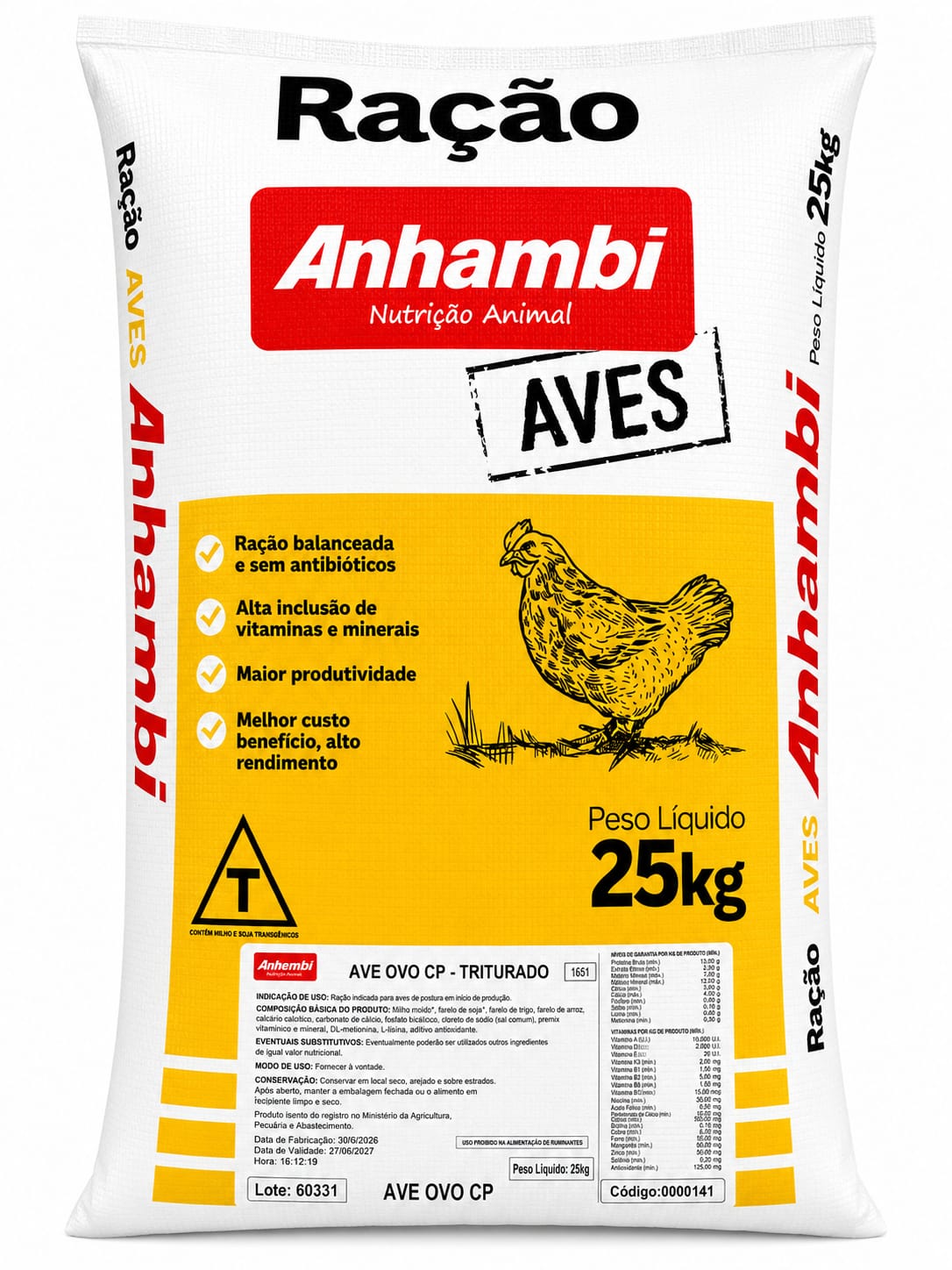 ANHAMBI AVE OVO CP - TRITURADA 25 KGS (RAÇÃO PRONTA)