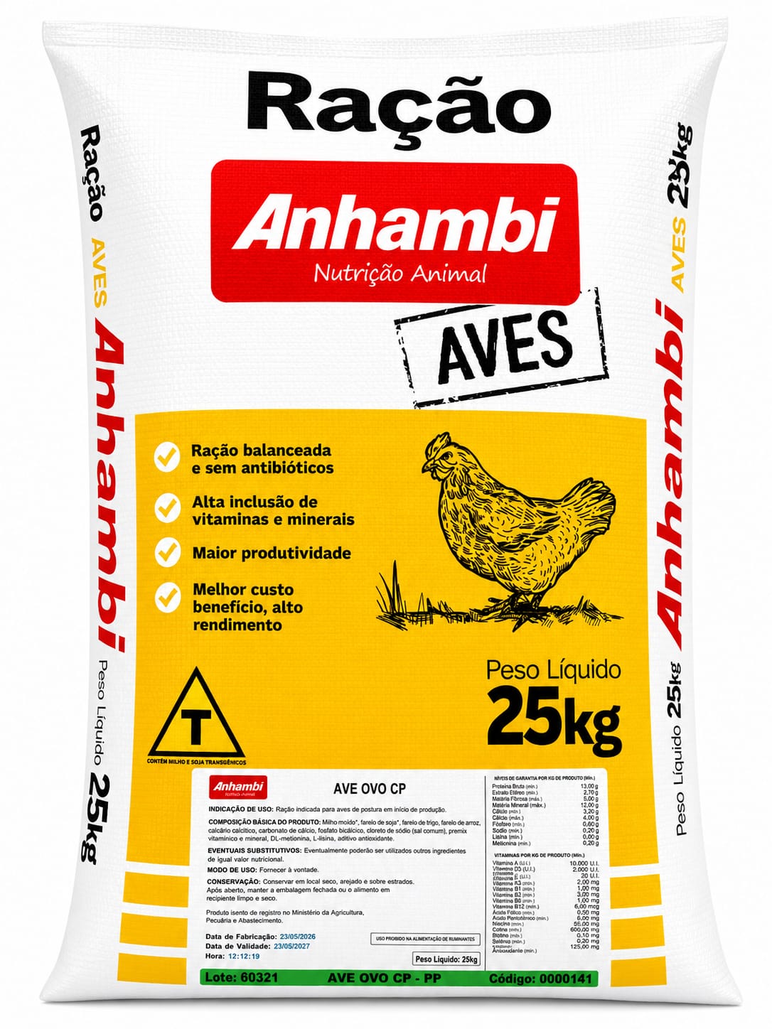 ANHAMBI AVE OVO CP - PELETIZADA 25 KGS (RAÇÃO PRONTA)