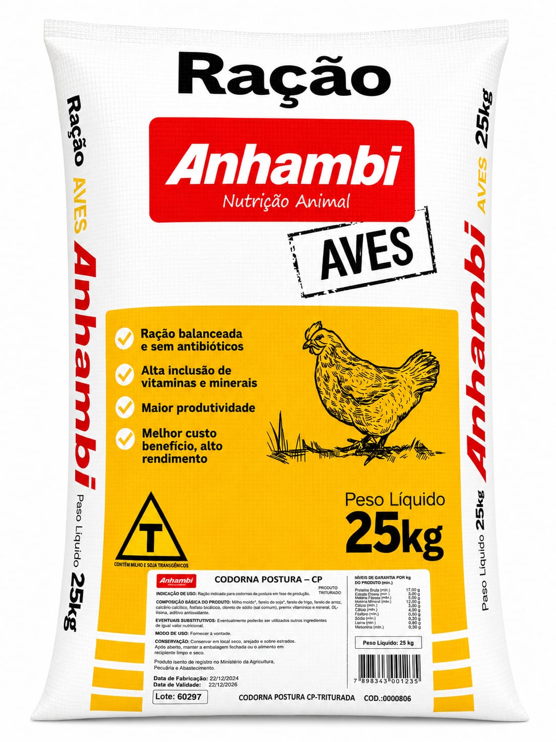 ANHAMBI CODORNA POSTURA CP TRITURADA 25 KGS (RAÇÃO PRONTA)