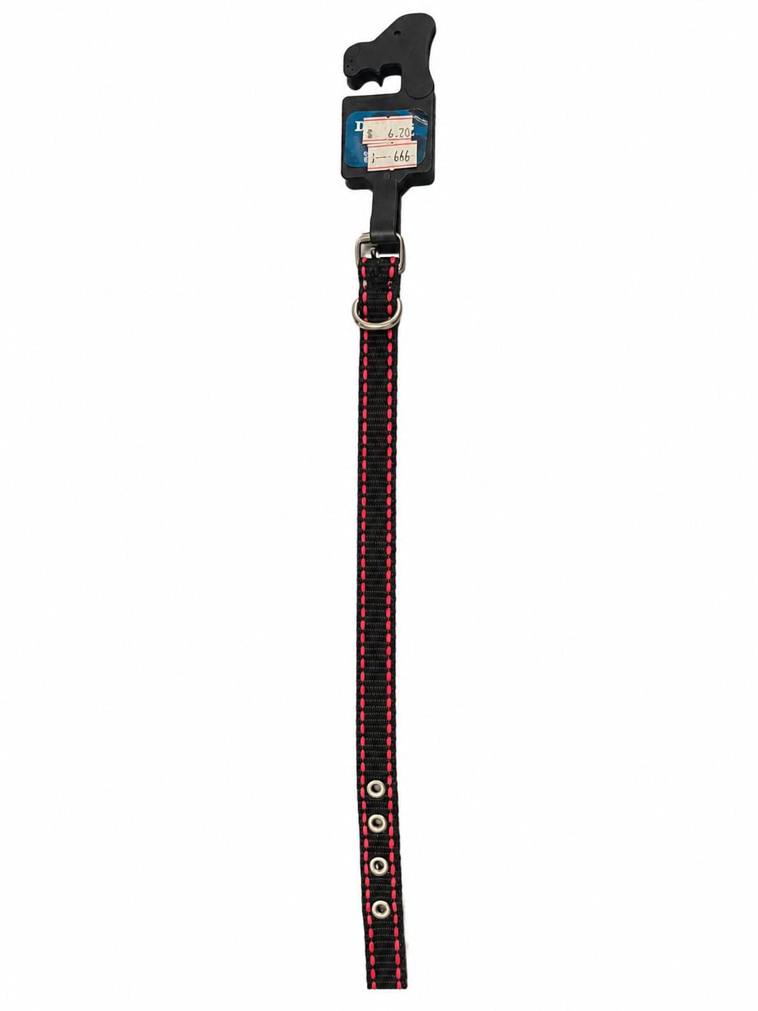 COLEIRA NYLON SIMPLES N3- 40CM (PRETO COM COSTURA VERMELHO)