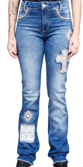 CALÇA FLARE FEMININA BORDADO COM BRILHO CINTURA ALTA