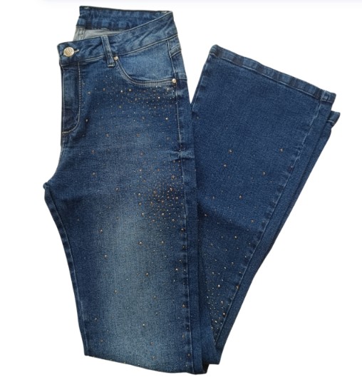CALÇA FLARE FEMININA COM BRILHO CINTURA ALTA