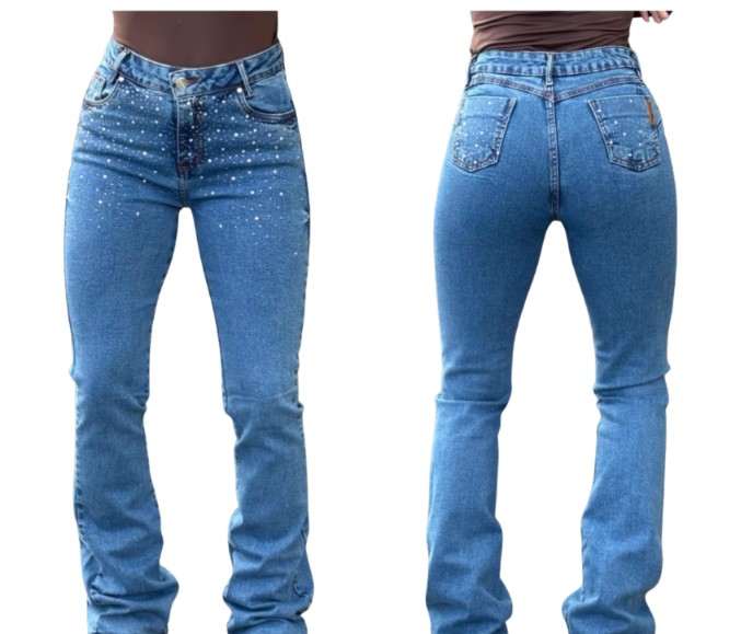 CALÇA FLARE FEMININA COM BRILHO CINTURA ALTA