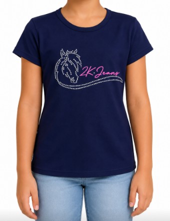 CAMISETA INFANTIL PEDRARIA FEMININA 2K JEANS AZUL
