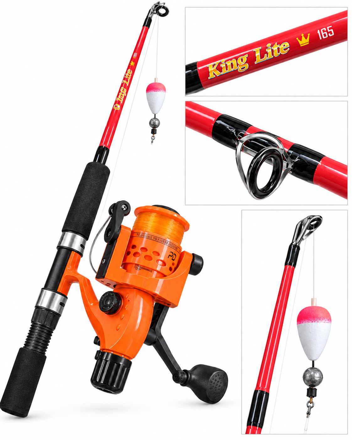 CONJUNTO PESCA DOURADA 107 (MOLINETE 3 ROLOS + VARA 1.65M) VERMELHO COM LARANJA