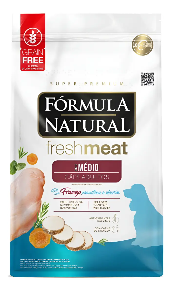 RAÇÃO FÓRMULA NATURAL SUPER PREMIUM- FRANGO, MANDIOCA E ALECRIM- PORTE MÉDIO 12KGS