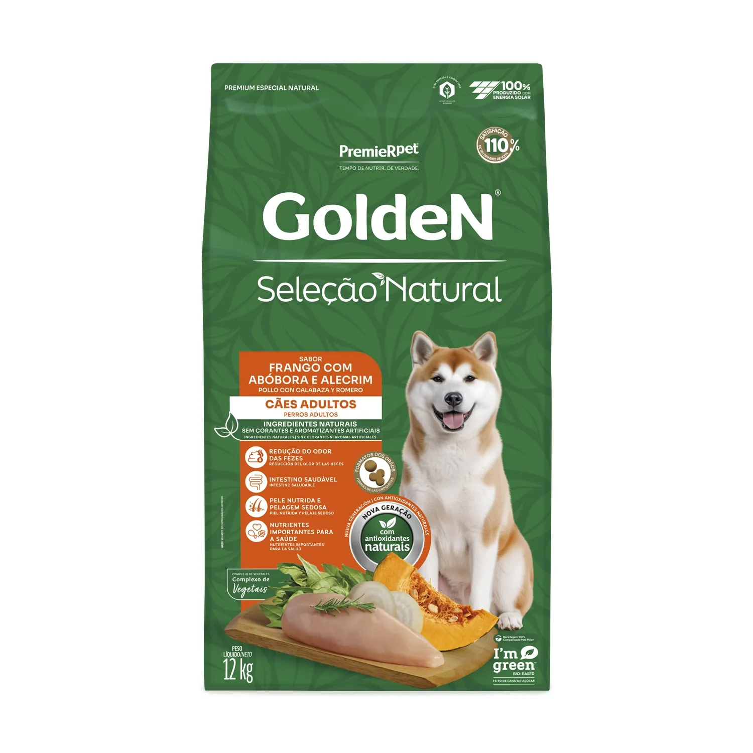 GOLDEN SELEÇÃO NATURAL FRANGO COM ABÓBORA E ALECRIM, CÃES ADULTOS, 12KG