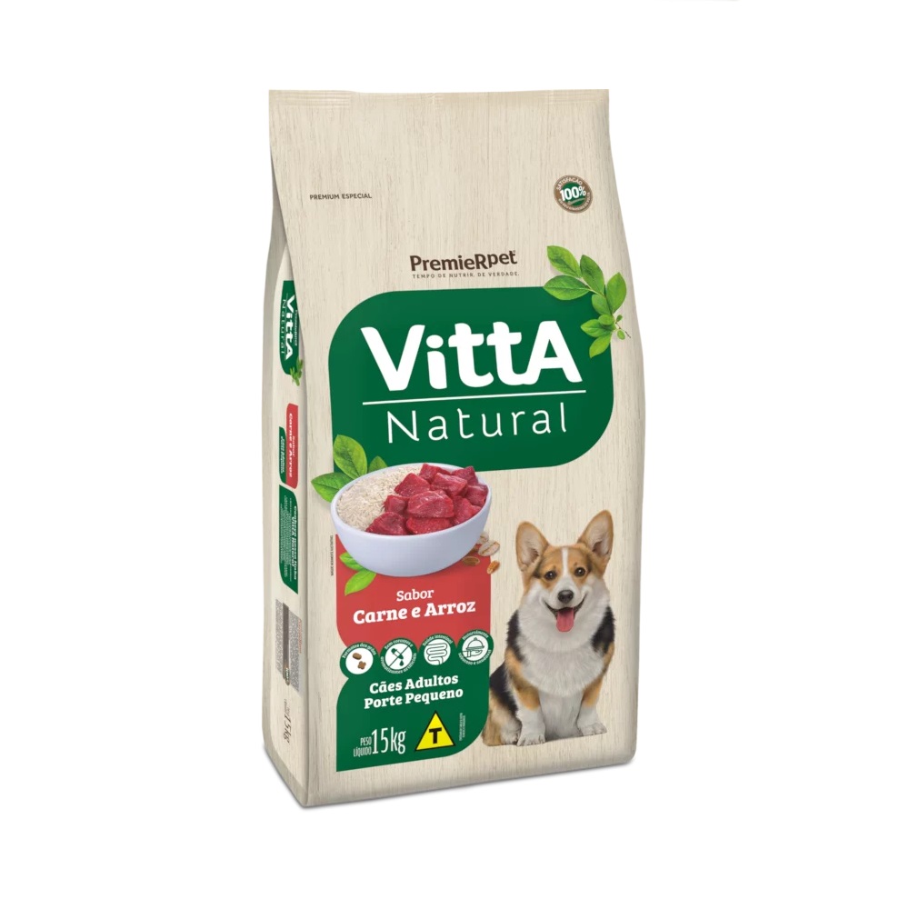 VITTA NATURAL SABOR CARNE E ARROZ CÃES ADULTOS PORTE PEQUENO 15KG