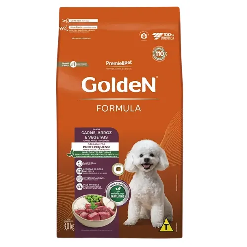 GOLDEN CÃES DE PEQUENO PORTE CARNE  E ARROZ  3 KGS