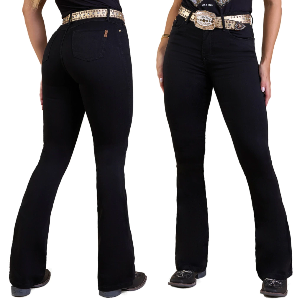 CALÇA FLARE FEMININA TRADICIONAL PRETA CINTURA ALTA- TAMANHO 40