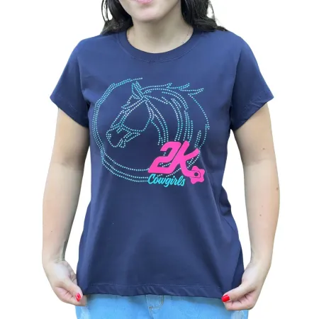 CAMISETA INFANTIL PEDRARIA FEMININA 2K JEANS AZUL