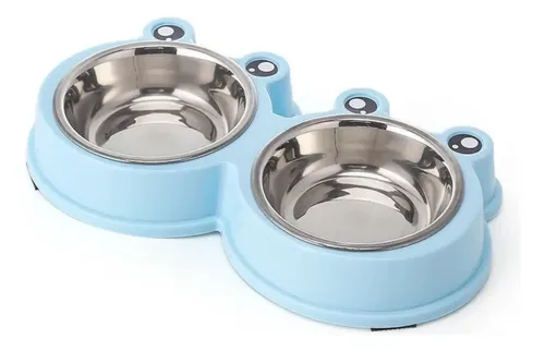 COMEDOURO E BEBEDOURO POTE DUPLO PET INOX COR SAPINHO AZUL